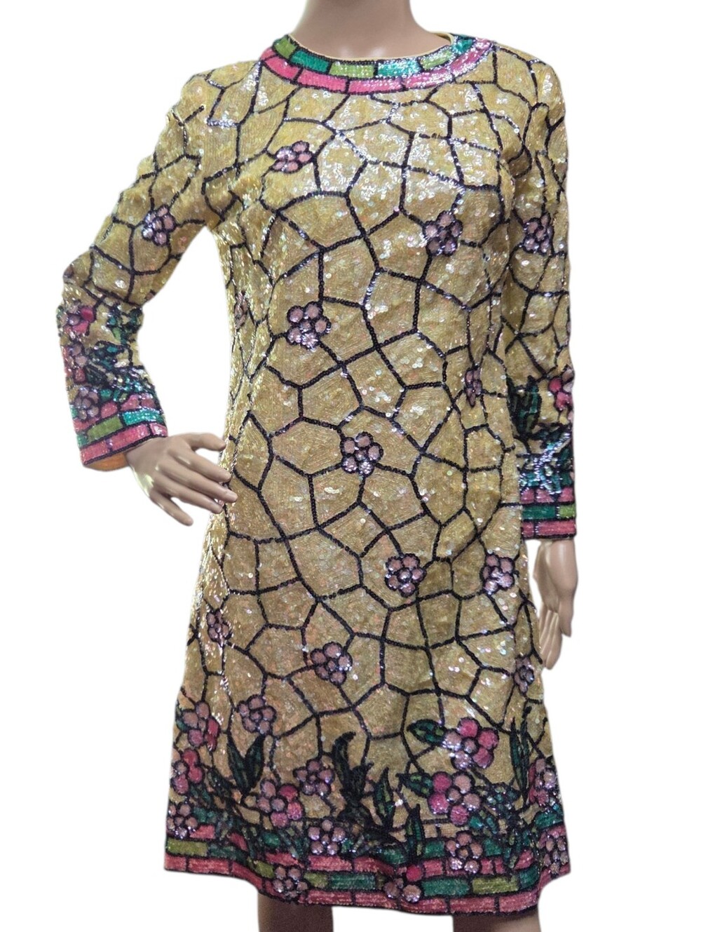 Vintage 1960's Sequin Dress Watercolor Glass Small 4